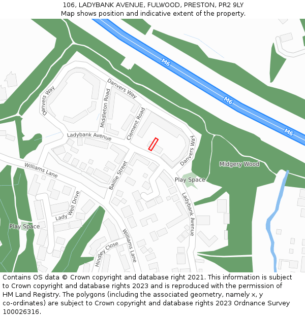 106, LADYBANK AVENUE, FULWOOD, PRESTON, PR2 9LY: Location map and indicative extent of plot