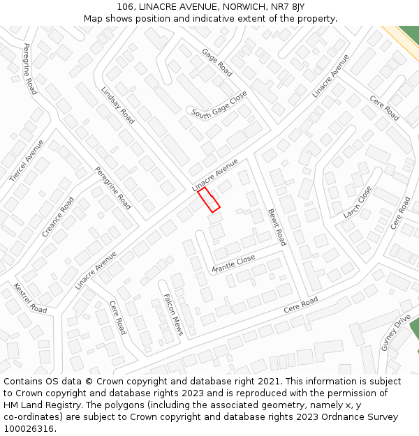 106, LINACRE AVENUE, NORWICH, NR7 8JY: Location map and indicative extent of plot