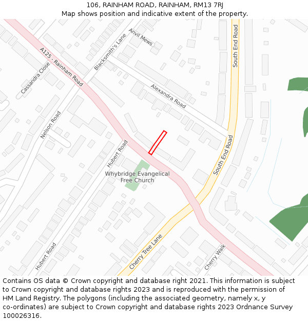 106, RAINHAM ROAD, RAINHAM, RM13 7RJ: Location map and indicative extent of plot