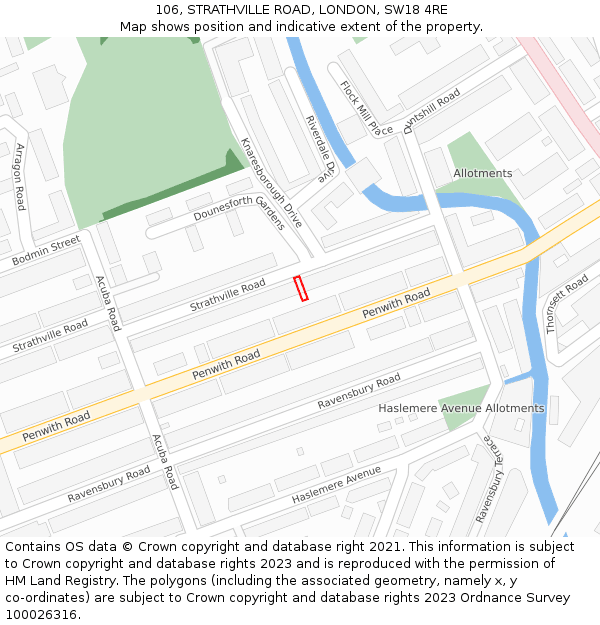 106, STRATHVILLE ROAD, LONDON, SW18 4RE: Location map and indicative extent of plot
