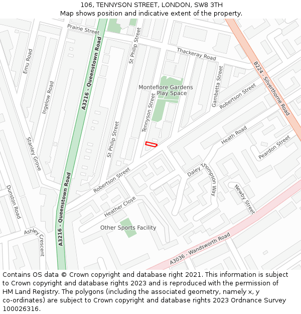 106, TENNYSON STREET, LONDON, SW8 3TH: Location map and indicative extent of plot