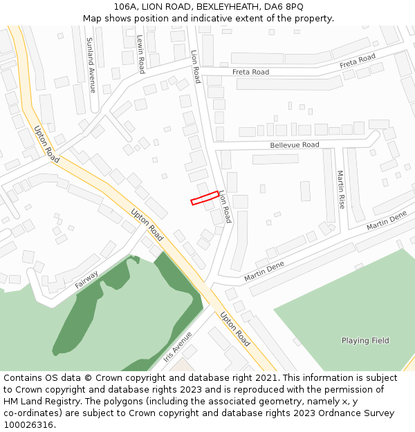 106A, LION ROAD, BEXLEYHEATH, DA6 8PQ: Location map and indicative extent of plot