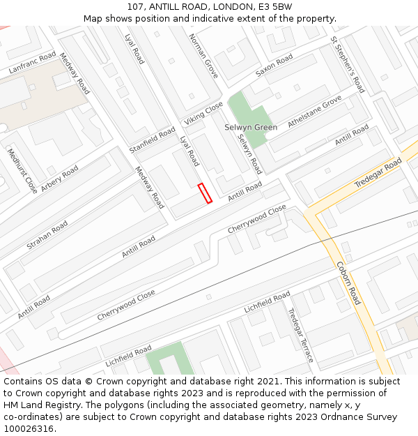 107, ANTILL ROAD, LONDON, E3 5BW: Location map and indicative extent of plot