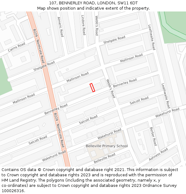 107, BENNERLEY ROAD, LONDON, SW11 6DT: Location map and indicative extent of plot