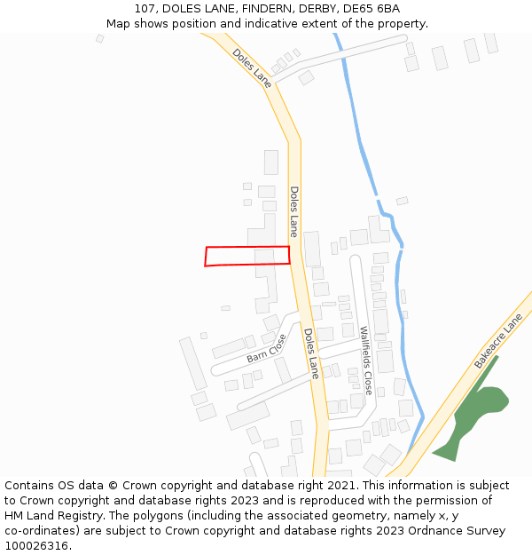 107, DOLES LANE, FINDERN, DERBY, DE65 6BA: Location map and indicative extent of plot