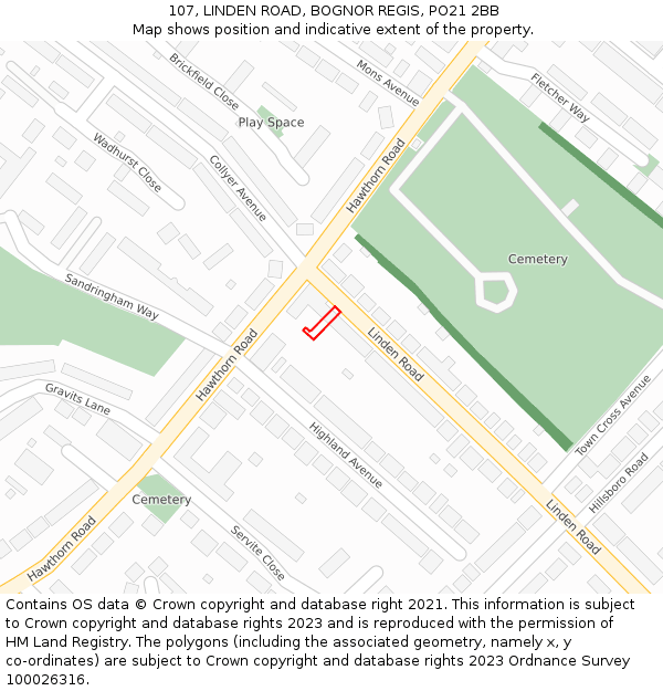 107, LINDEN ROAD, BOGNOR REGIS, PO21 2BB: Location map and indicative extent of plot