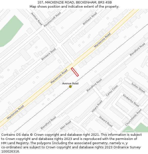107, MACKENZIE ROAD, BECKENHAM, BR3 4SB: Location map and indicative extent of plot