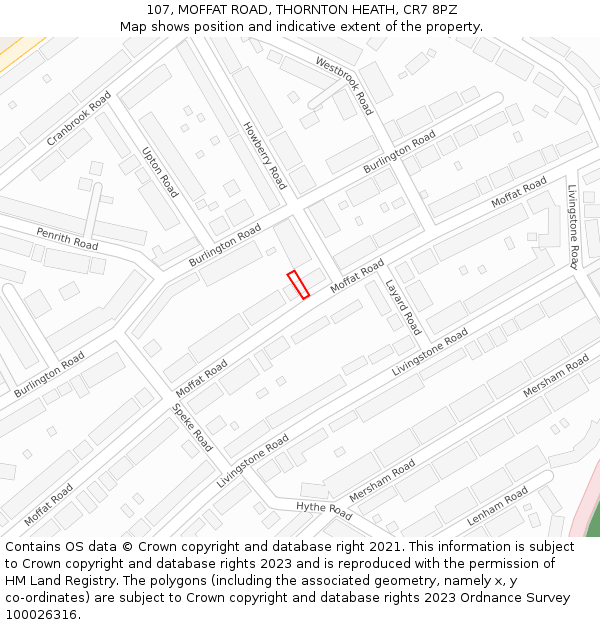 107, MOFFAT ROAD, THORNTON HEATH, CR7 8PZ: Location map and indicative extent of plot