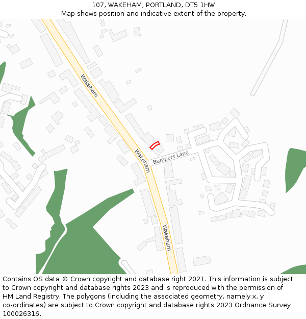 107, WAKEHAM, PORTLAND, DT5 1HW: Location map and indicative extent of plot