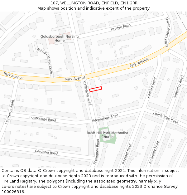 107, WELLINGTON ROAD, ENFIELD, EN1 2RR: Location map and indicative extent of plot