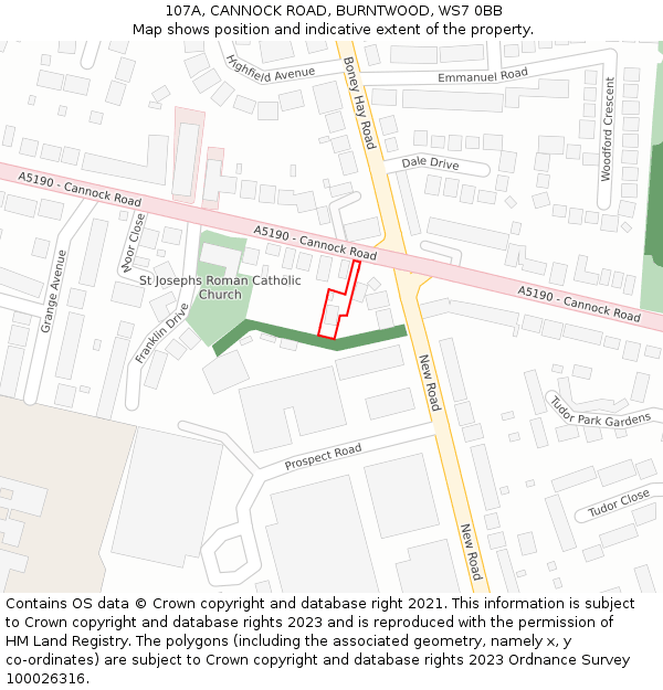 107A, CANNOCK ROAD, BURNTWOOD, WS7 0BB: Location map and indicative extent of plot