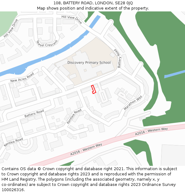 108, BATTERY ROAD, LONDON, SE28 0JQ: Location map and indicative extent of plot