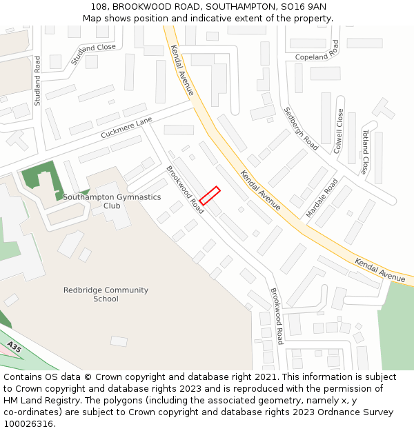108, BROOKWOOD ROAD, SOUTHAMPTON, SO16 9AN: Location map and indicative extent of plot