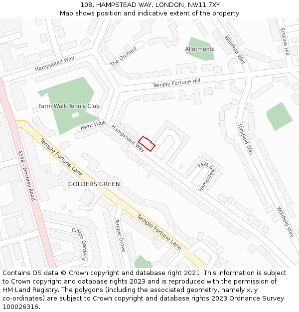 108, HAMPSTEAD WAY, LONDON, NW11 7XY: Location map and indicative extent of plot