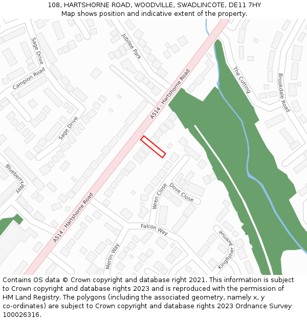 108, HARTSHORNE ROAD, WOODVILLE, SWADLINCOTE, DE11 7HY: Location map and indicative extent of plot