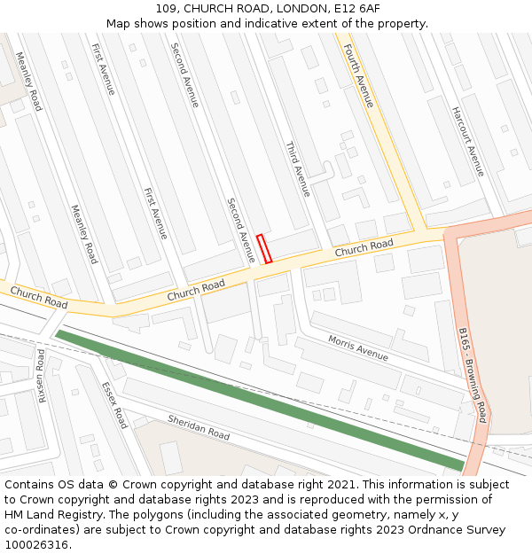 109, CHURCH ROAD, LONDON, E12 6AF: Location map and indicative extent of plot