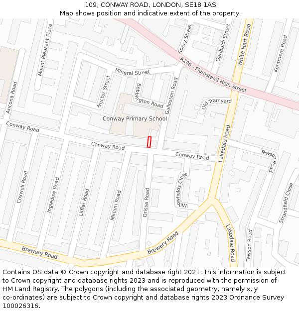 109, CONWAY ROAD, LONDON, SE18 1AS: Location map and indicative extent of plot