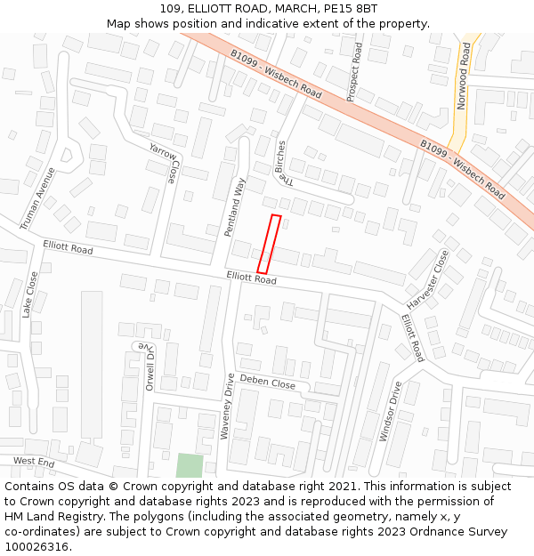109, ELLIOTT ROAD, MARCH, PE15 8BT: Location map and indicative extent of plot