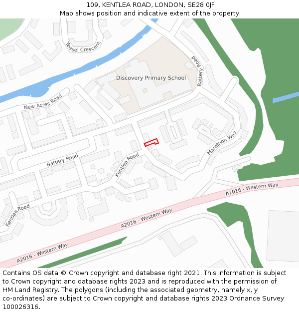 109, KENTLEA ROAD, LONDON, SE28 0JF: Location map and indicative extent of plot