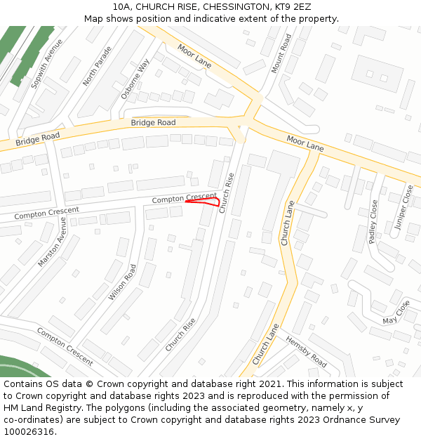 10A, CHURCH RISE, CHESSINGTON, KT9 2EZ: Location map and indicative extent of plot