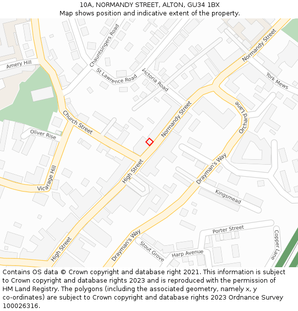 10A, NORMANDY STREET, ALTON, GU34 1BX: Location map and indicative extent of plot