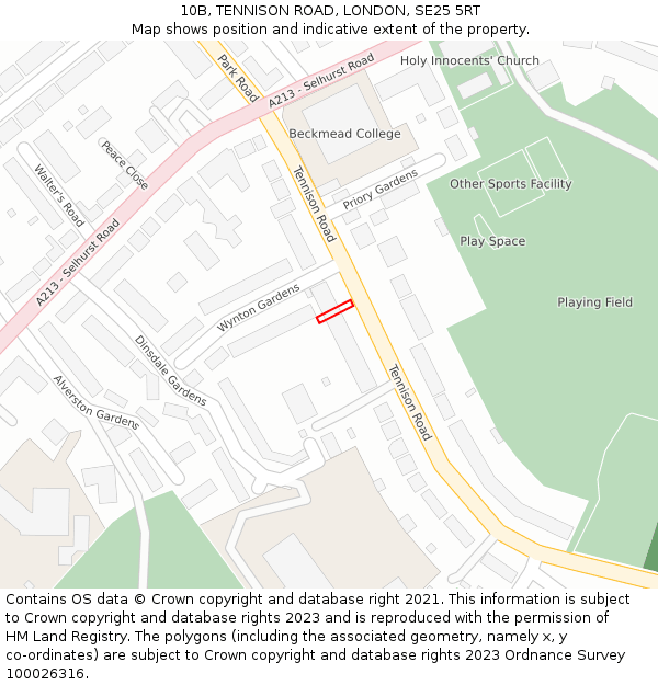 10B, TENNISON ROAD, LONDON, SE25 5RT: Location map and indicative extent of plot
