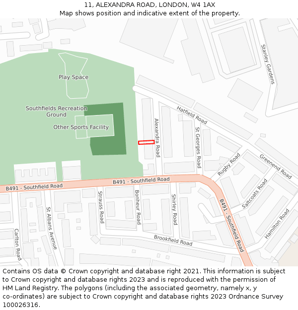 11, ALEXANDRA ROAD, LONDON, W4 1AX: Location map and indicative extent of plot