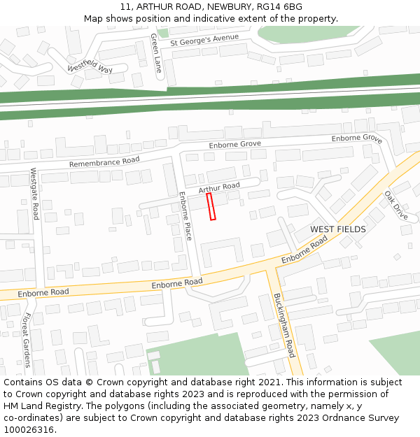 11, ARTHUR ROAD, NEWBURY, RG14 6BG: Location map and indicative extent of plot