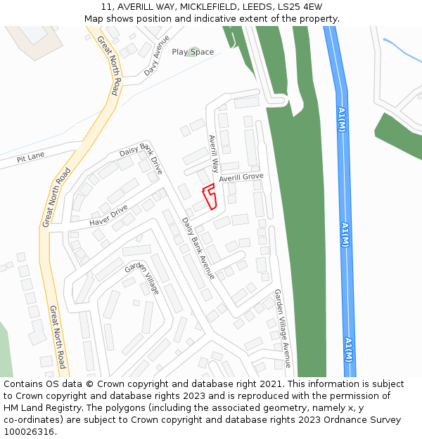 11, AVERILL WAY, MICKLEFIELD, LEEDS, LS25 4EW: Location map and indicative extent of plot