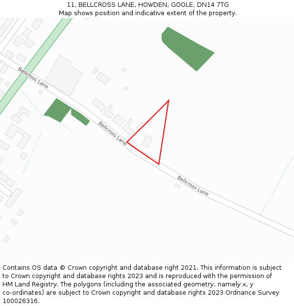 11, BELLCROSS LANE, HOWDEN, GOOLE, DN14 7TG: Location map and indicative extent of plot