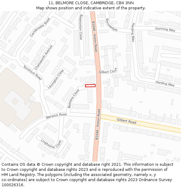11, BELMORE CLOSE, CAMBRIDGE, CB4 3NN: Location map and indicative extent of plot