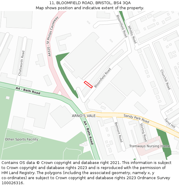 11, BLOOMFIELD ROAD, BRISTOL, BS4 3QA: Location map and indicative extent of plot