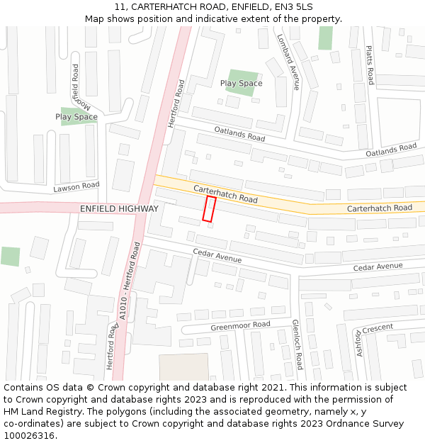 11, CARTERHATCH ROAD, ENFIELD, EN3 5LS: Location map and indicative extent of plot