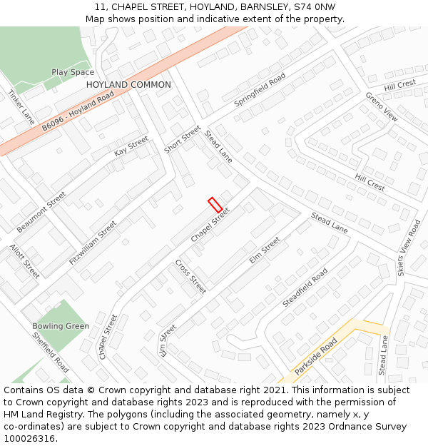 11, CHAPEL STREET, HOYLAND, BARNSLEY, S74 0NW: Location map and indicative extent of plot