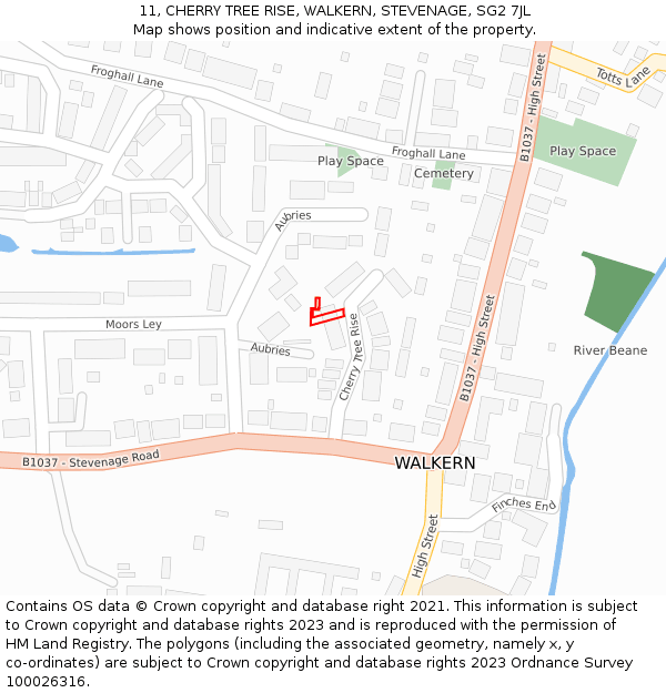 11, CHERRY TREE RISE, WALKERN, STEVENAGE, SG2 7JL: Location map and indicative extent of plot