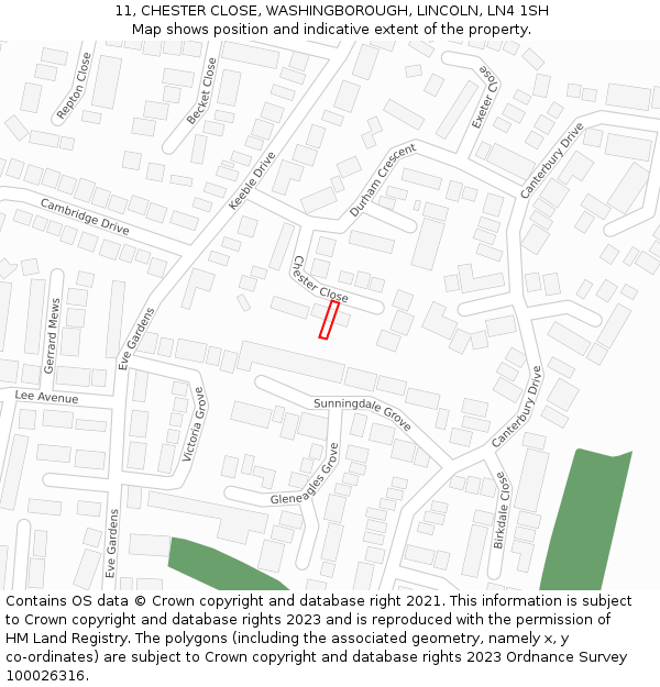 11, CHESTER CLOSE, WASHINGBOROUGH, LINCOLN, LN4 1SH: Location map and indicative extent of plot