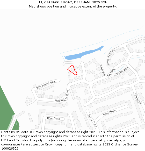 11, CRABAPPLE ROAD, DEREHAM, NR20 3GH: Location map and indicative extent of plot
