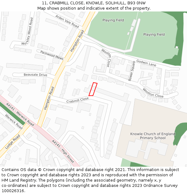 11, CRABMILL CLOSE, KNOWLE, SOLIHULL, B93 0NW: Location map and indicative extent of plot