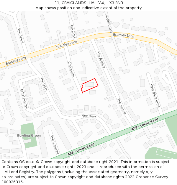 11, CRAIGLANDS, HALIFAX, HX3 8NR: Location map and indicative extent of plot