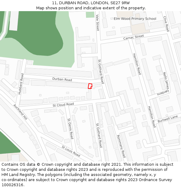 11, DURBAN ROAD, LONDON, SE27 9RW: Location map and indicative extent of plot