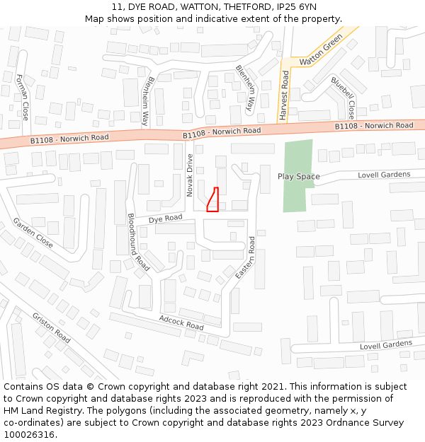 11, DYE ROAD, WATTON, THETFORD, IP25 6YN: Location map and indicative extent of plot