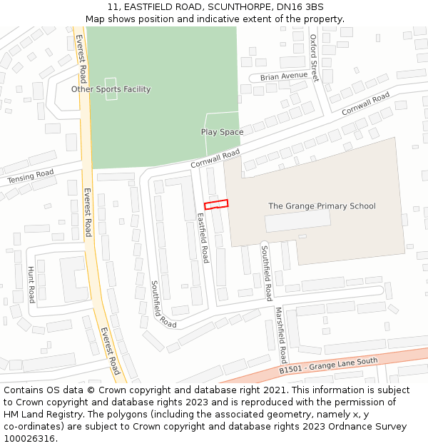 11, EASTFIELD ROAD, SCUNTHORPE, DN16 3BS: Location map and indicative extent of plot