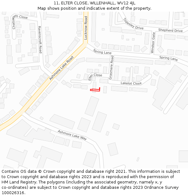 11, ELTER CLOSE, WILLENHALL, WV12 4JL: Location map and indicative extent of plot