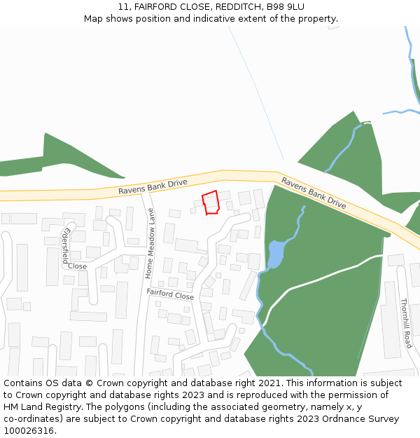 11, FAIRFORD CLOSE, REDDITCH, B98 9LU: Location map and indicative extent of plot