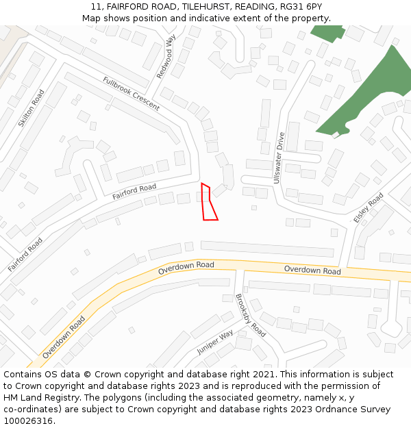 11, FAIRFORD ROAD, TILEHURST, READING, RG31 6PY: Location map and indicative extent of plot