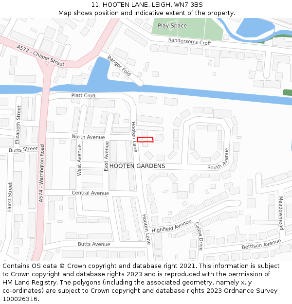 11, HOOTEN LANE, LEIGH, WN7 3BS: Location map and indicative extent of plot