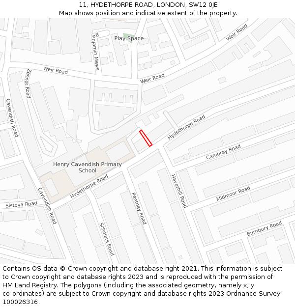 11, HYDETHORPE ROAD, LONDON, SW12 0JE: Location map and indicative extent of plot