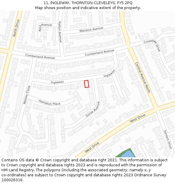 11, INGLEWAY, THORNTON-CLEVELEYS, FY5 2PQ: Location map and indicative extent of plot