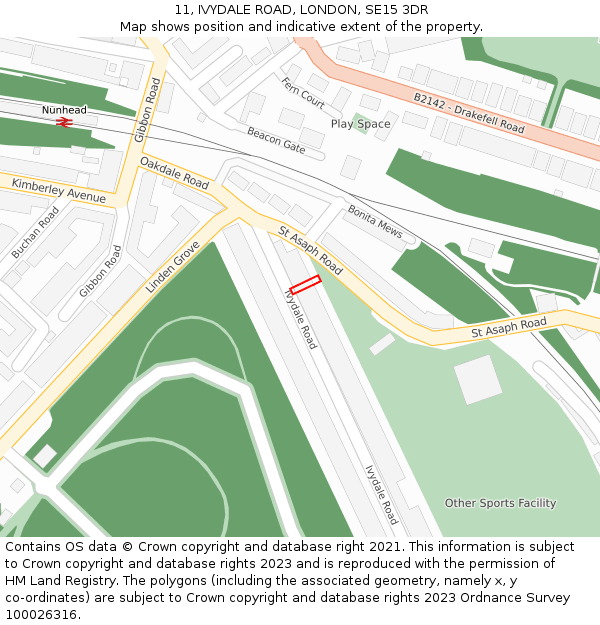 11, IVYDALE ROAD, LONDON, SE15 3DR: Location map and indicative extent of plot