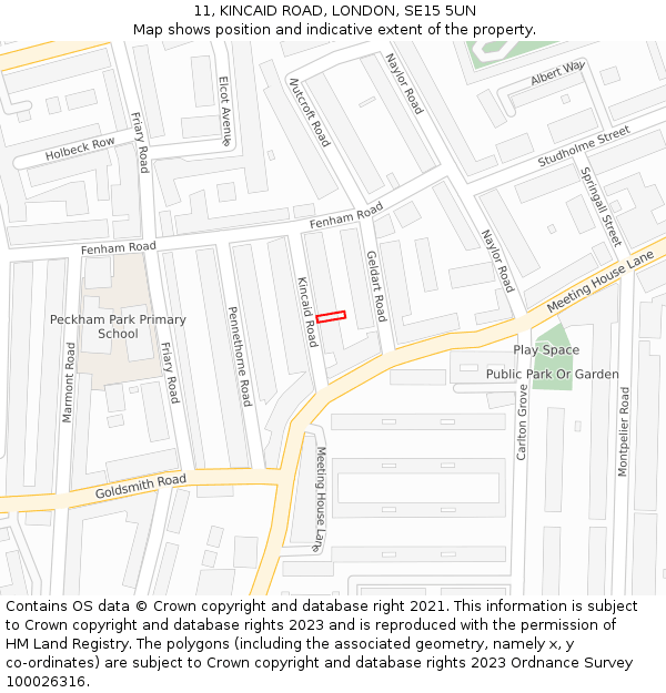 11, KINCAID ROAD, LONDON, SE15 5UN: Location map and indicative extent of plot